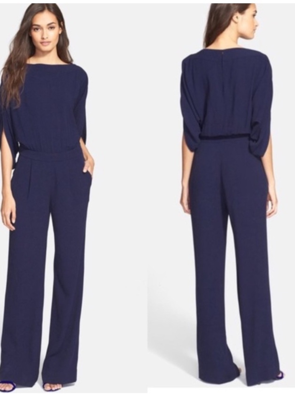 Diane von Furtstenberg Lucy Navy Wide-Leg Jumpsuit with Boat Neckline